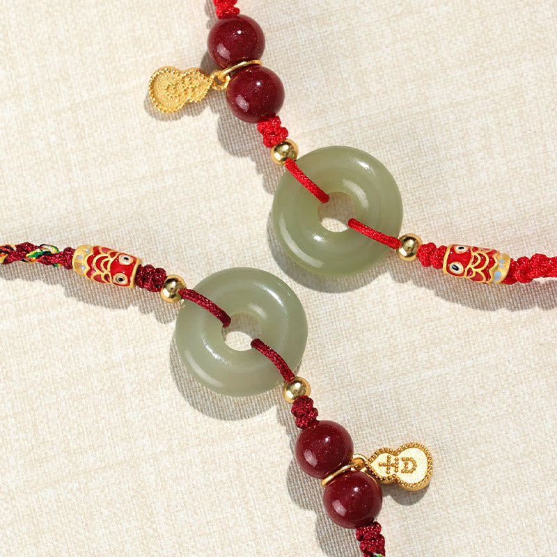 Red String Hetian Jade Peace Buckle Protection Bracelet