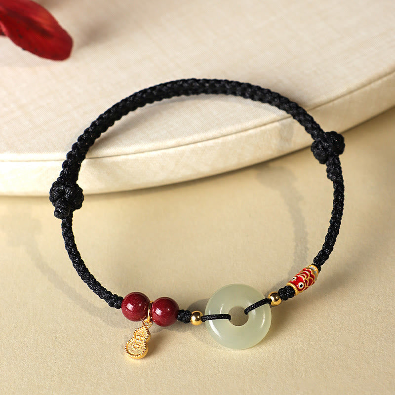 Red String Hetian Jade Peace Buckle Protection Bracelet