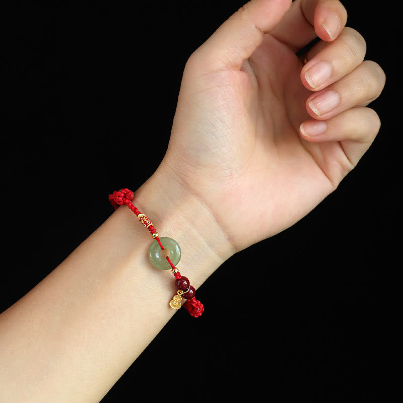 Red String Hetian Jade Peace Buckle Protection Bracelet