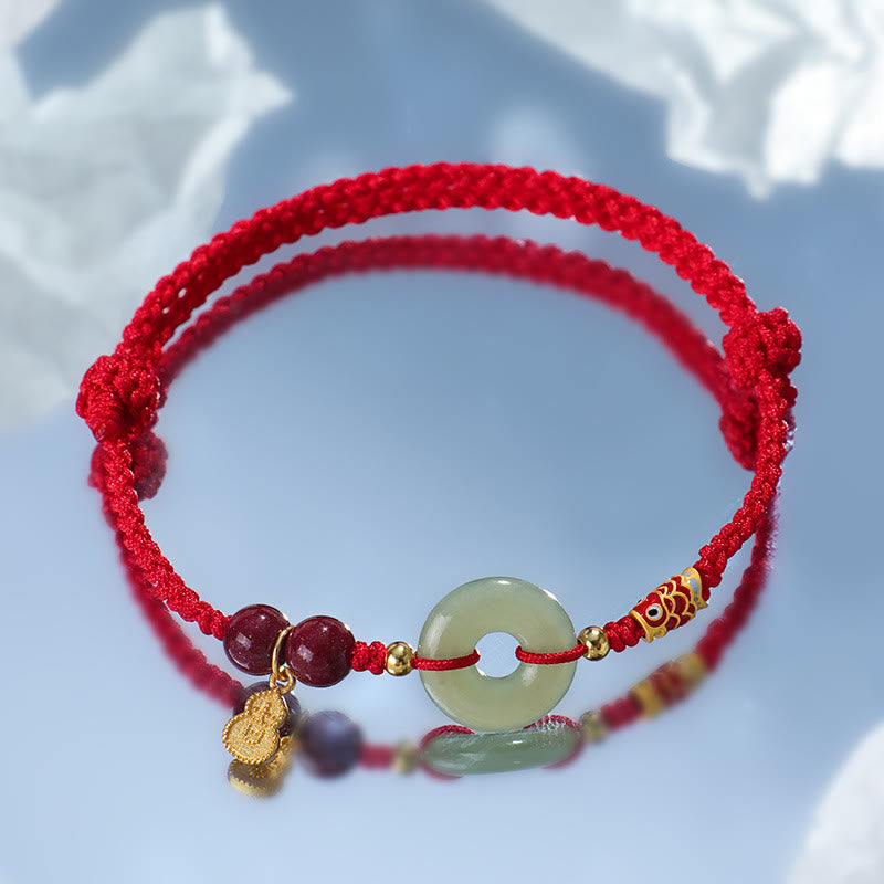 Red String Hetian Jade Peace Buckle Protection Bracelet