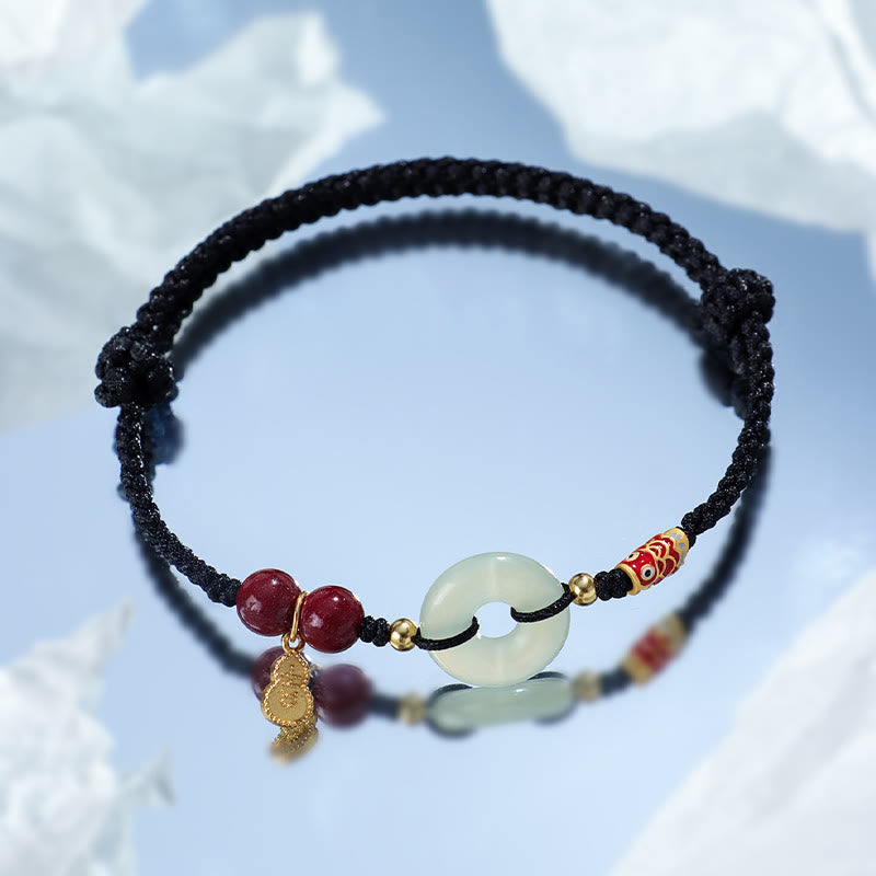 Red String Hetian Jade Peace Buckle Protection Bracelet
