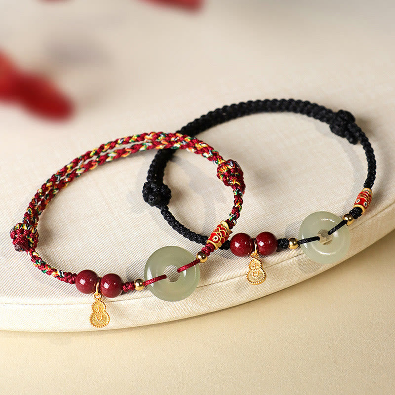 Red String Hetian Jade Peace Buckle Protection Bracelet