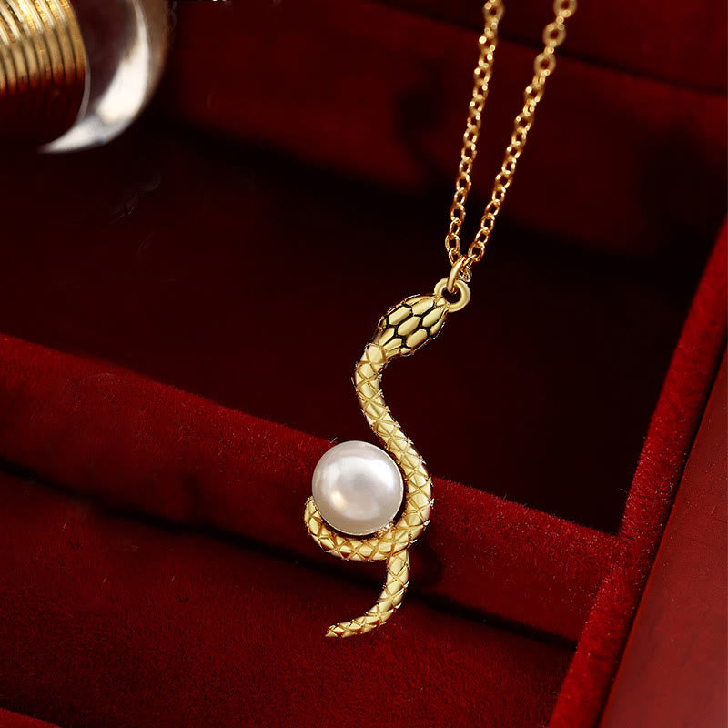 Sterling Silver Snake Pearl Necklace for Wisdom & Protection