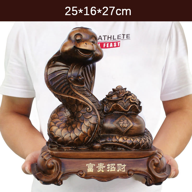 Large Resin Year of the Snake Treasure Bowl Statue 25cm