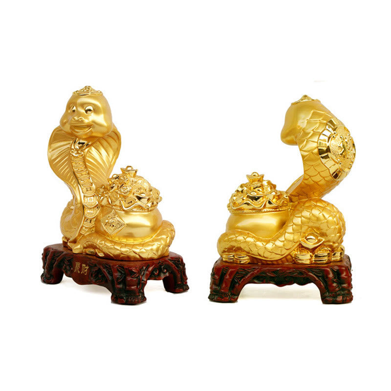 Large Resin Year of the Snake Treasure Bowl Statue 25cm