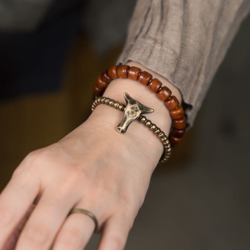 14cm Yak Bone Copper Double Wrap Strength Spiritual Bracelet