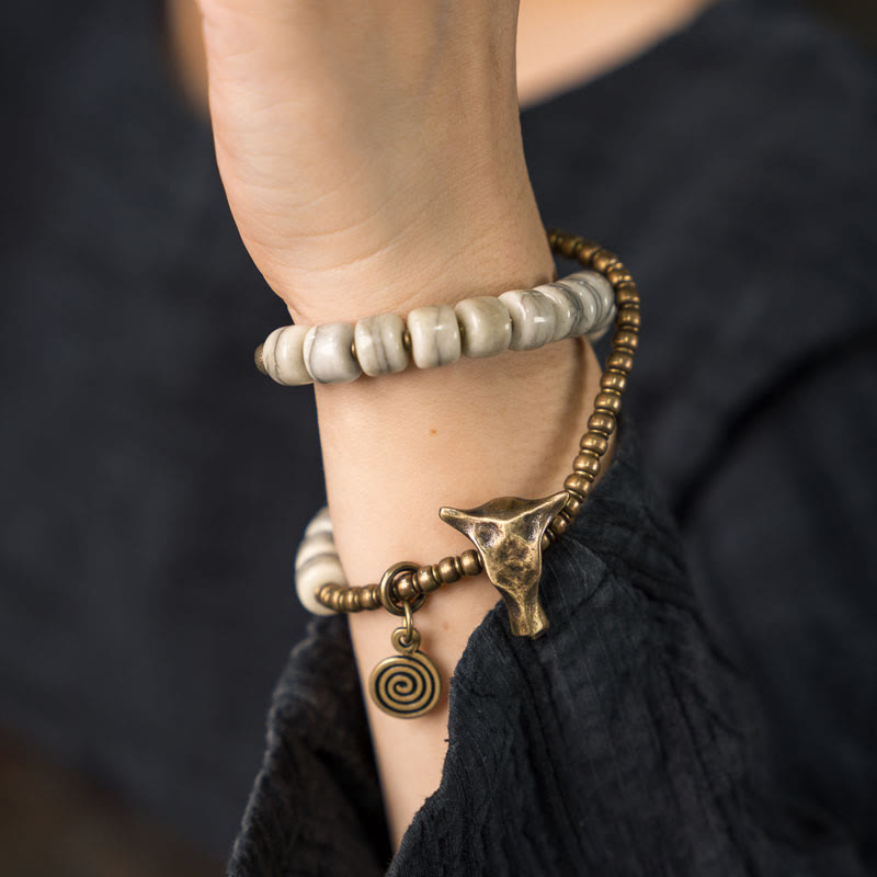 16-17.5cm Yak Bone Copper Double Wrap Spiritual Bracelet Balance