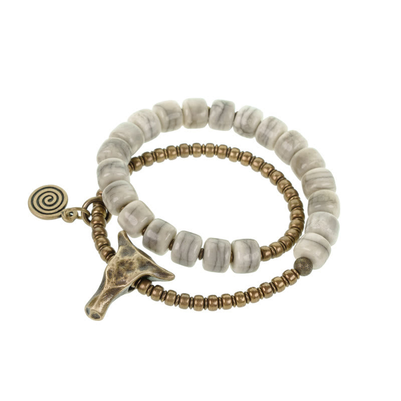 16-17.5cm Yak Bone Copper Double Wrap Spiritual Bracelet Balance