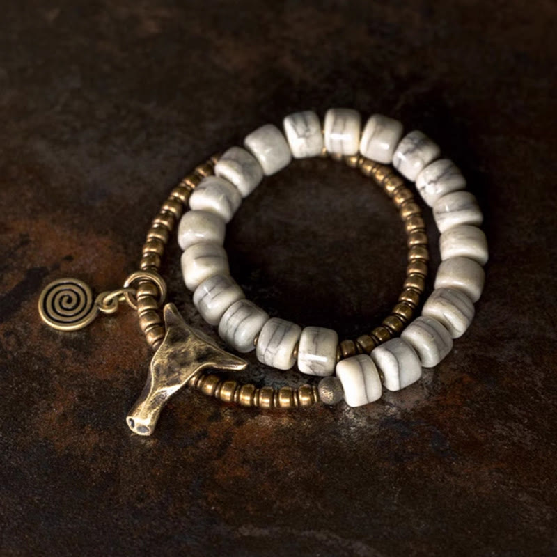 16-17.5cm Yak Bone Copper Double Wrap Spiritual Bracelet Balance
