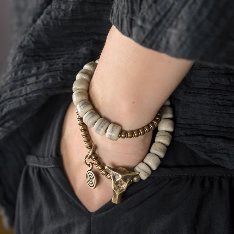 16-17.5cm Yak Bone Copper Double Wrap Spiritual Bracelet Balance