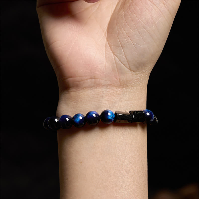 Blue Tiger Eye & Black Tourmaline Strength Bracelet - 8mm