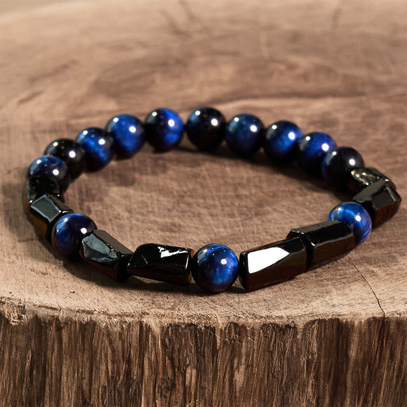 Authentic Blue Tiger Eye & Black Tourmaline Strength Bracelet