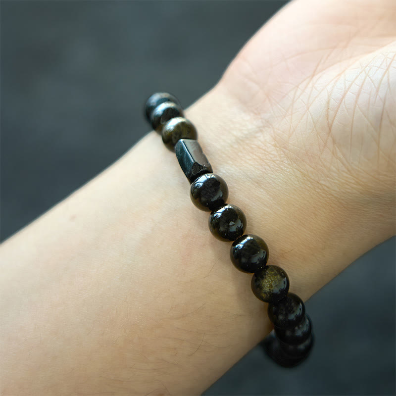 8mm Gold Sheen Obsidian Black Tourmaline Wealth Bracelet