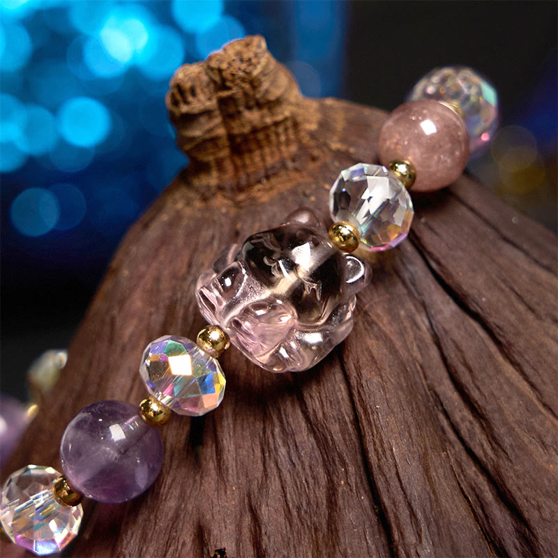 Amethyst Strawberry Quartz White Crystal Bracelet