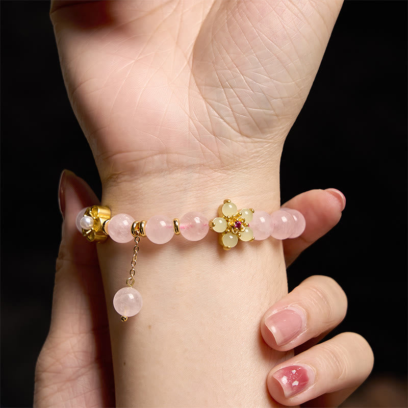 14cm Pink Crystal Citrine Flower Warmth Bracelet