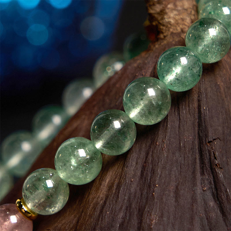 8mm Green Strawberry Quartz Fu Character Spiritual Bracelet