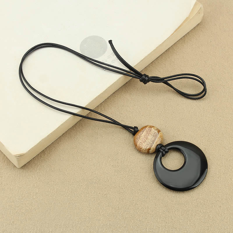 Black Obsidian Picture Stone Pendant Necklace