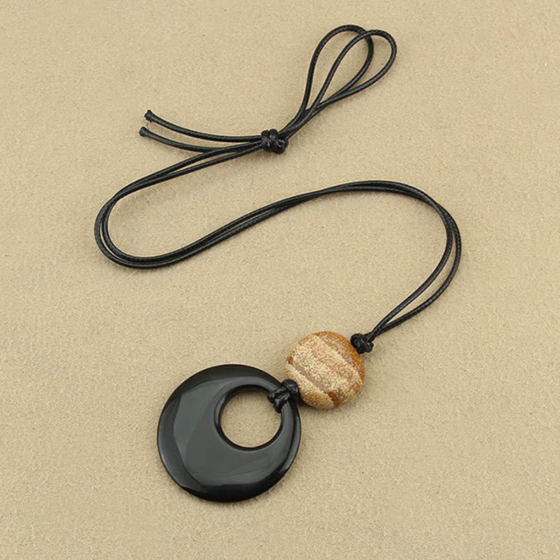 Black Obsidian Picture Stone Pendant Necklace