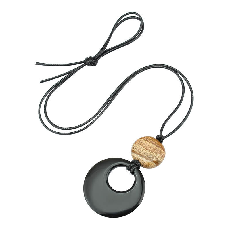 Black Obsidian Picture Stone Pendant Necklace