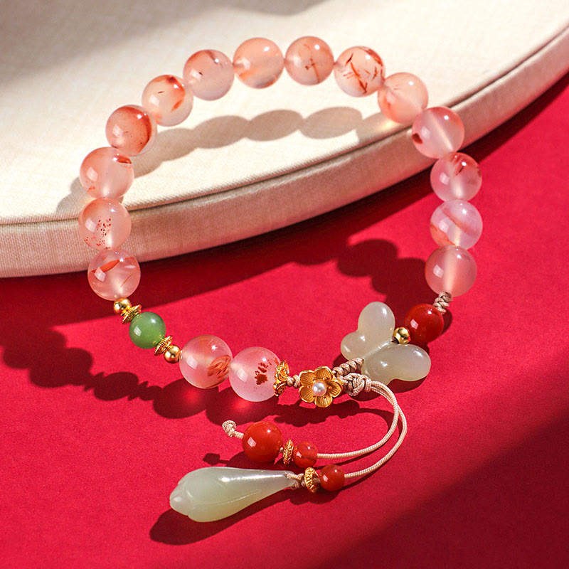 6mm South Red Agate & Hetian Jade Luck and Harmony Bracelet