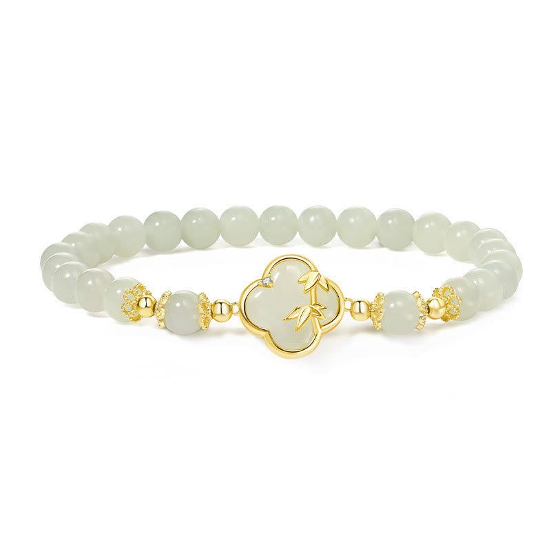 Hetian Jade 925 Sterling Silver Four Leaf Clover Luck Bracelet