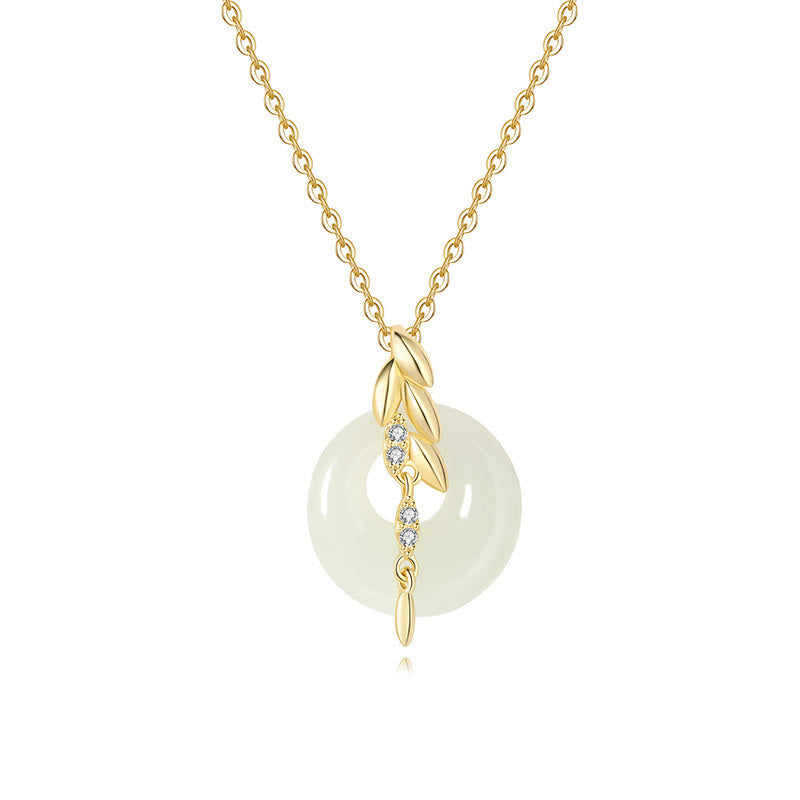Hetian Jade Wheat Pendant Necklace with Zircon Accent