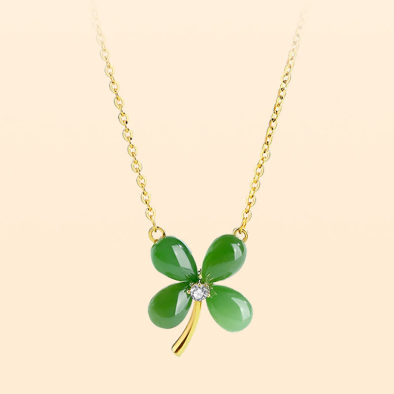 Jade Four Leaf Clover Necklace | 925 Silver Luck Pendant