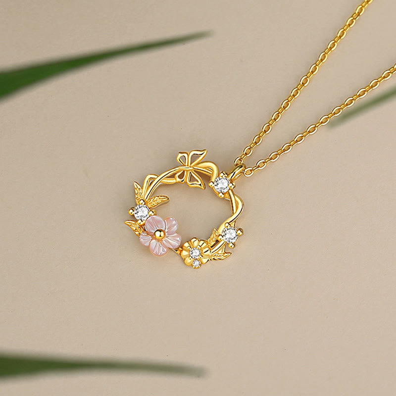 Sterling Silver Butterfly Shell Blessing Necklace