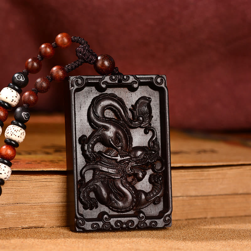 Small Leaf Red Sandalwood Chinese Zodiac Necklace for Calmness