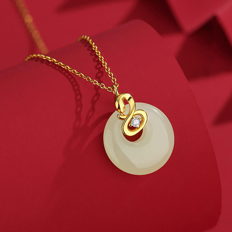 Hetian Jade Peace Buckle Snake Necklace