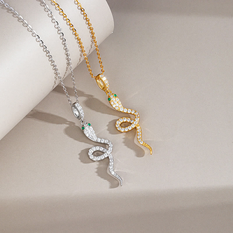 Silver Green-eyed Snake Necklace | Spiritual Protection