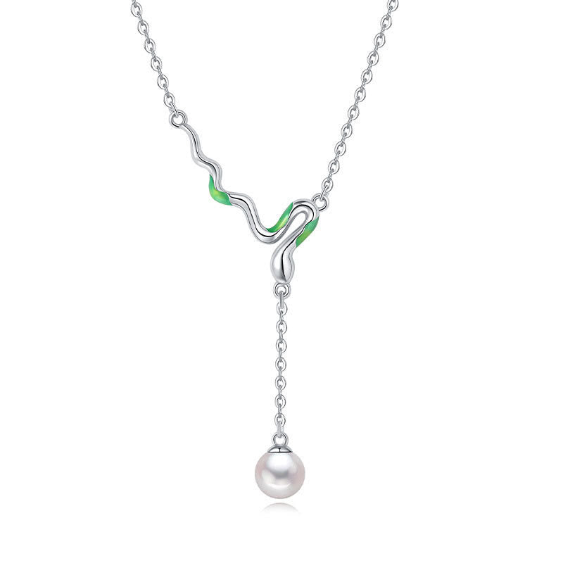 925 Sterling Silver Pearl Necklace Pendant Year of Snake Harmony