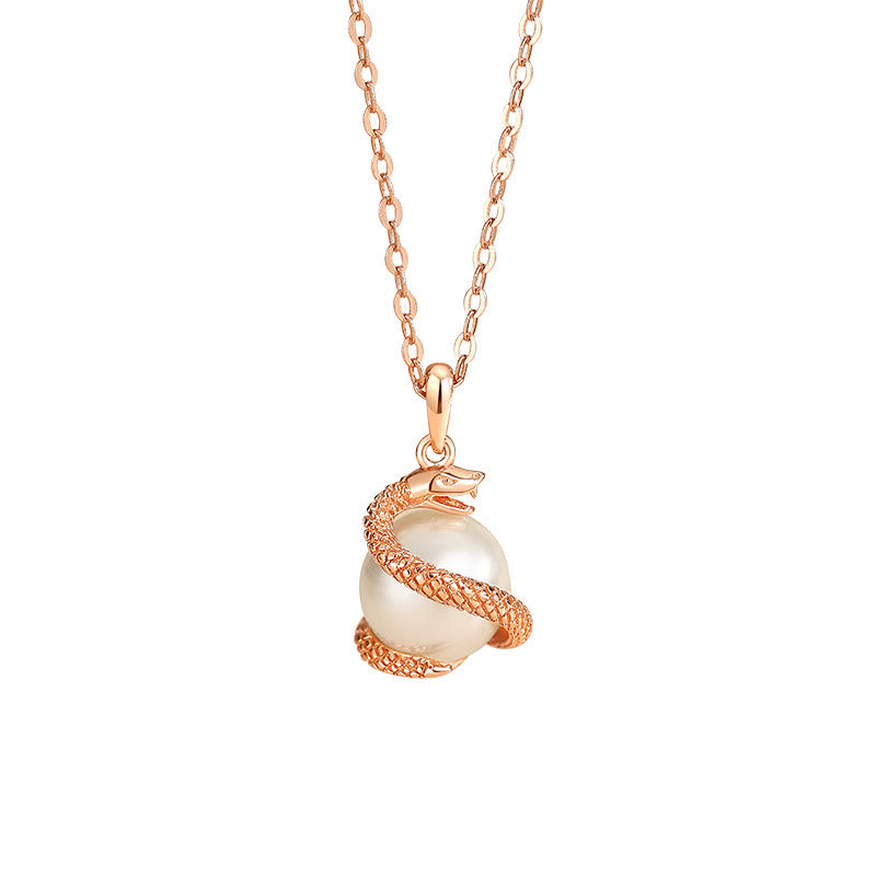 925 Sterling Silver Pearl Snake Balance Necklace Pendant