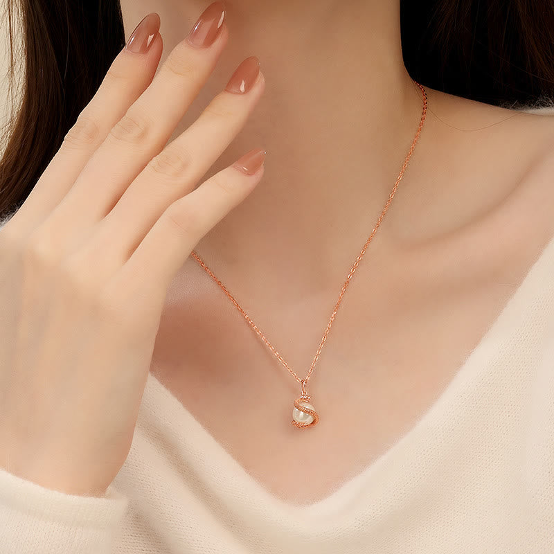 925 Sterling Silver Pearl Snake Balance Necklace Pendant