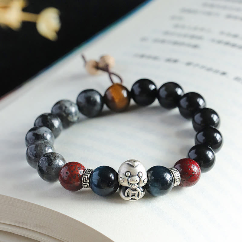Black Onyx Fu Character Protection Bracelet