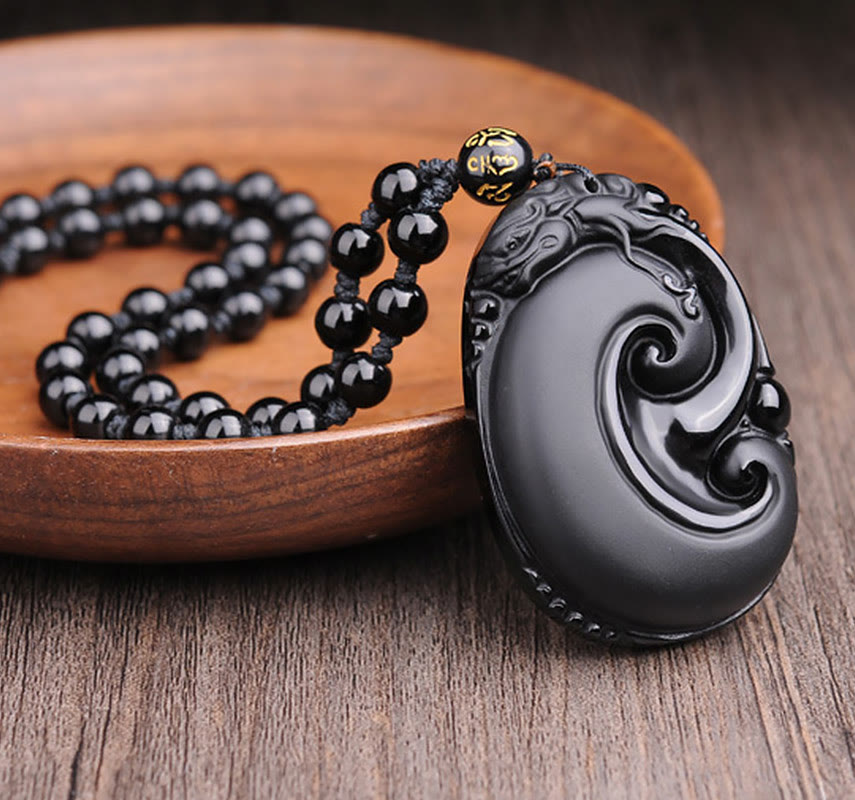Black Obsidian PiXiu Strength Necklace Pendant