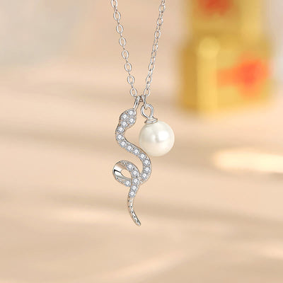 Year of the Snake Pearl Necklace in 925 Sterling Silver and Gold