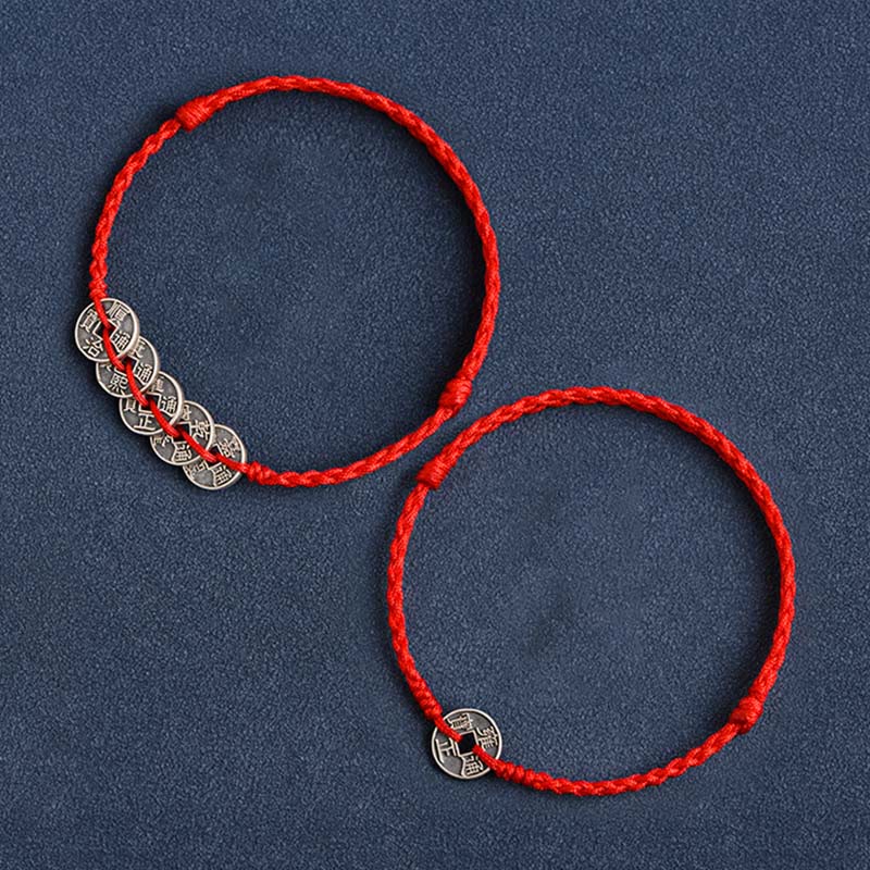 Red String Five Emperor Coins Protection Bracelet 925 Silver