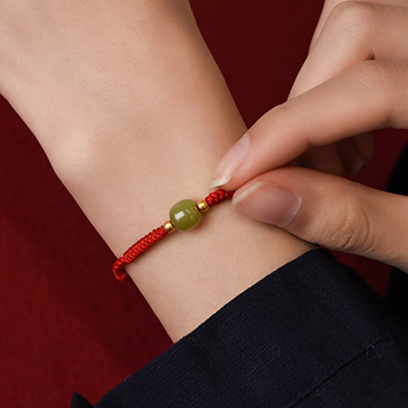 Dark Red Hetian Jade 999 Gold Protection Bracelet Anklet