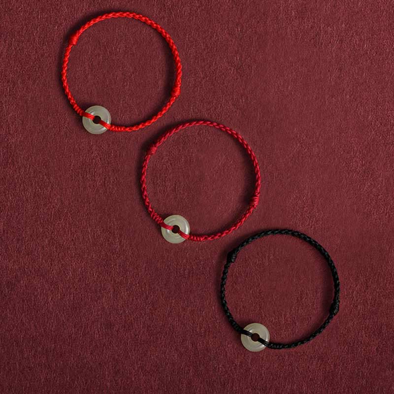 Natural Hetian Jade Peace Buckle Braided Bracelet Anklet 13-18cm