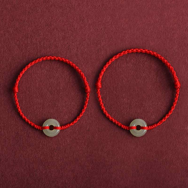 Natural Hetian Jade Peace Buckle Braided Bracelet Anklet 13-18cm