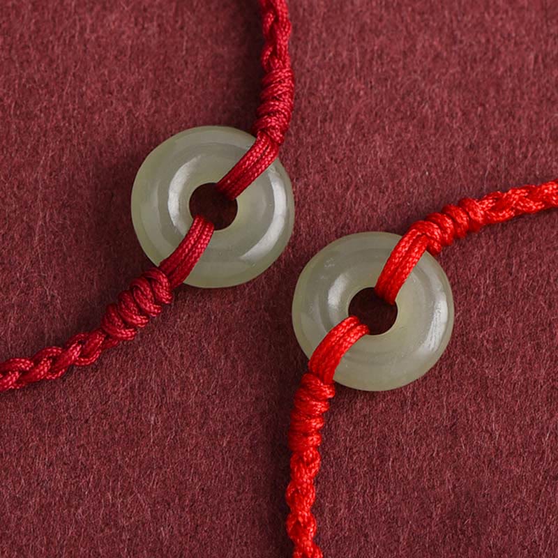 Natural Hetian Jade Peace Buckle Braided Bracelet Anklet 13-18cm