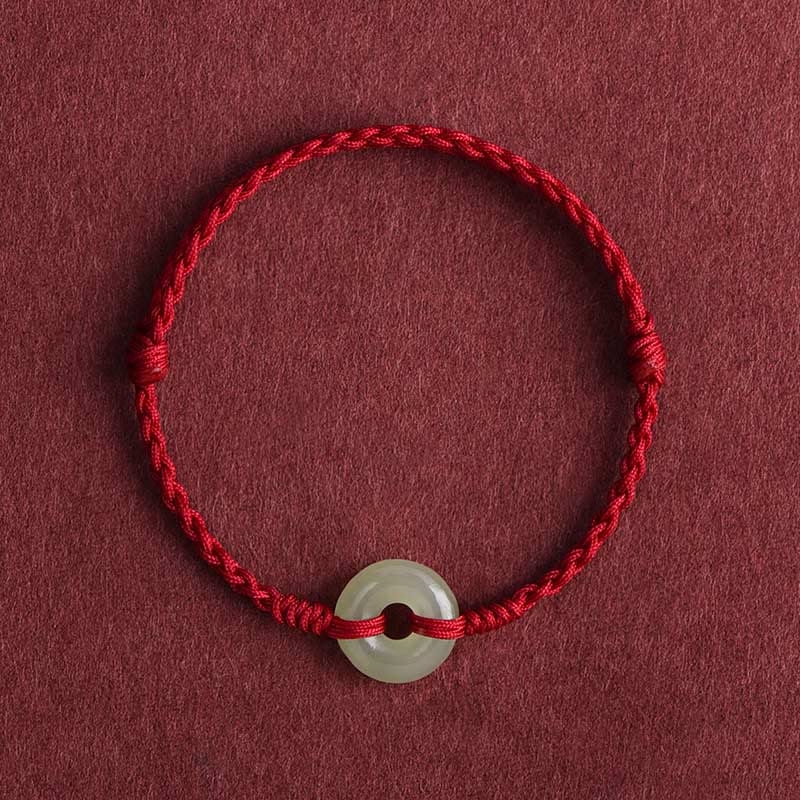 Natural Hetian Jade Peace Buckle Braided Bracelet Anklet 13-18cm