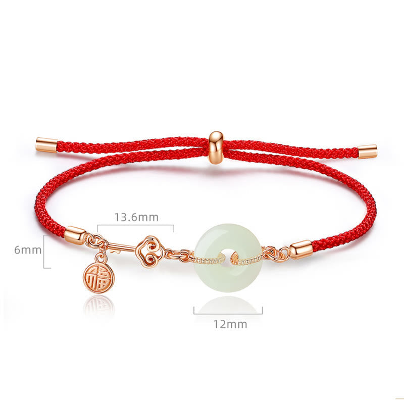 Unisex Hetian Jade Peace Buckle Red String Bracelet