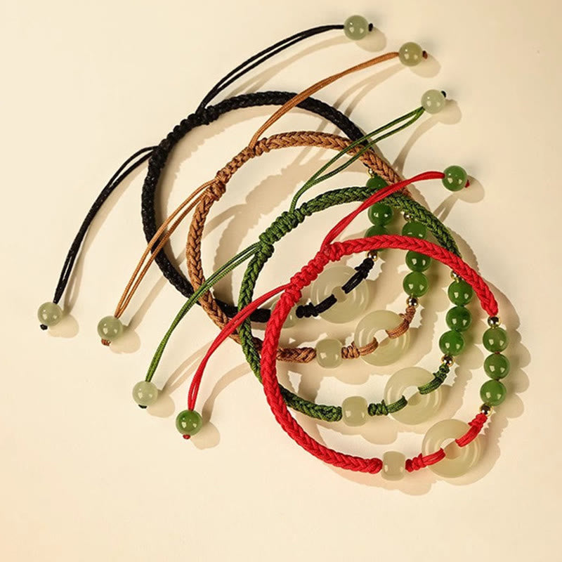 Hetian Jade Peace Buckle Red String Protection Bracelet 16cm
