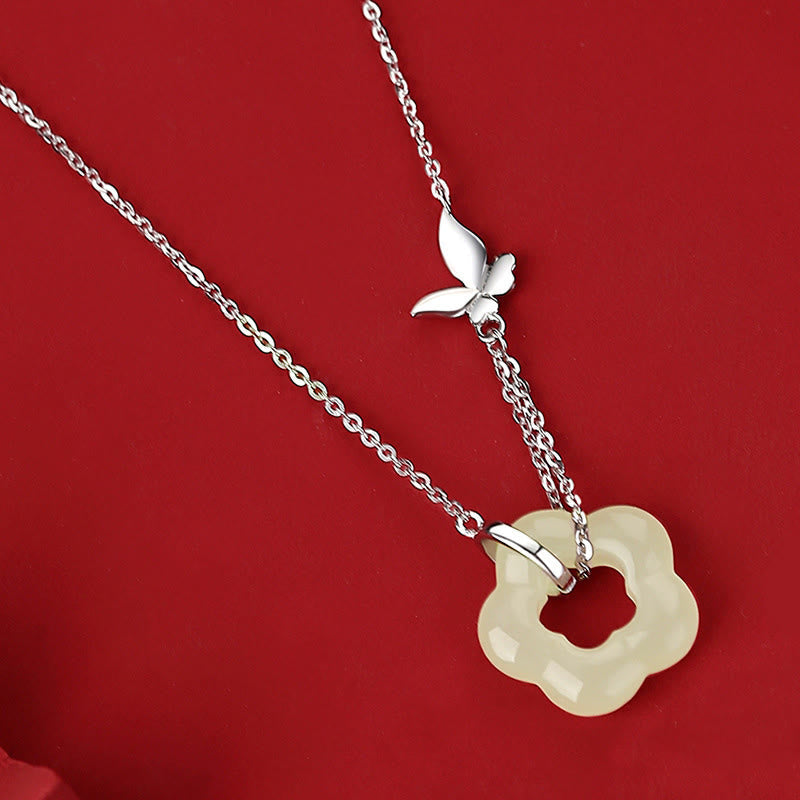 Hetian Jade Butterfly Sterling Silver Necklace