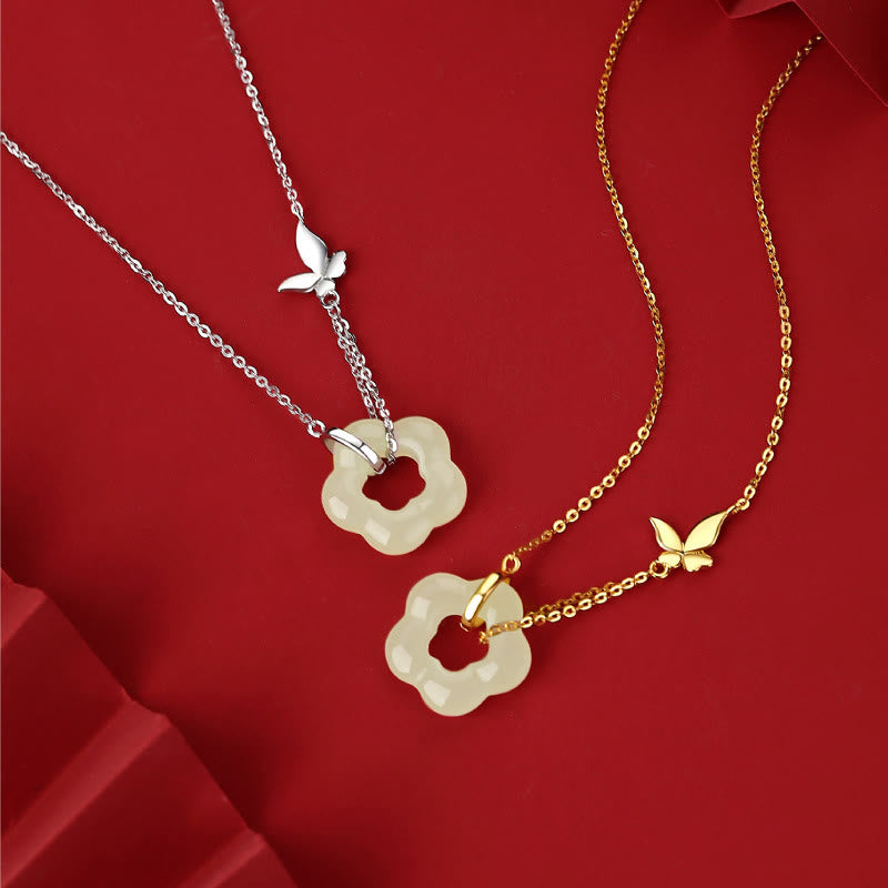 Hetian Jade Butterfly Sterling Silver Necklace