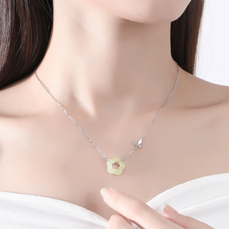 Hetian Jade Butterfly Sterling Silver Necklace
