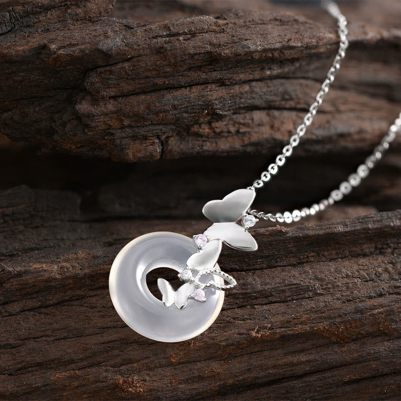 925 Silver Butterfly Chalcedony Pendant Necklace