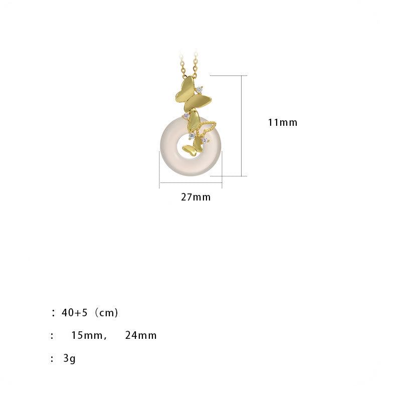 925 Silver Butterfly Chalcedony Pendant Necklace